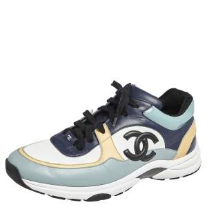 مملوكة مسبقًا Chanel Multicolor Patent Leather  And Leather  CC Logo Lace Up Sneakers Size 45