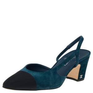 مملوكة مسبقًا Chanel Blue/Black Suede CC Slingback Sandals Size 40