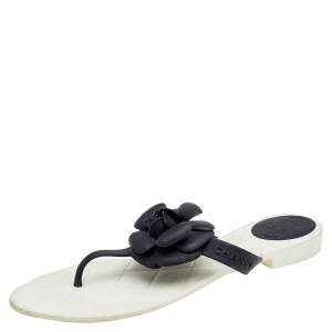 Chanel Black Jelly Camellia Thong Sandals Size 42