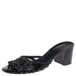Chanel Black Leather CC Sandals Size 39