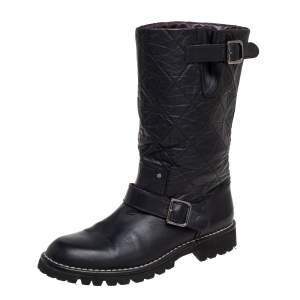 Chanel Black Quilted Age Leather Mid-Calf Boots Size 40