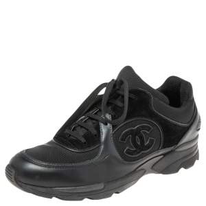 مملوكة مسبقًا Chanel Black Mesh, Suede and Leather CC Low-Top Sneakers Size 38