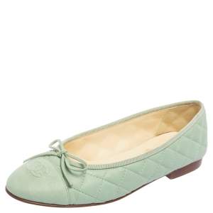 Pre Owned حذاء باليرينا فلات جلد مبطن أخضر مز ين سي سي بفيونكة مقاس 38.5