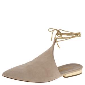 Chanel Grey Suede Ankle Wrap Mule Sandals Size 38.5
