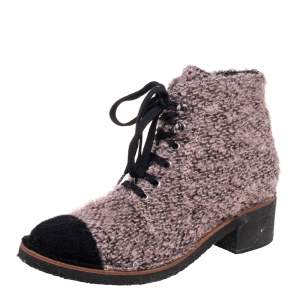 Chanel Pink/Black  Tweed, Cap Toe Ankle Boots Size  39.5