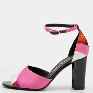 مملوكة مسبقًا Chanel Multicolor Printed Fabric Ankle Strap Sandals Size 36
