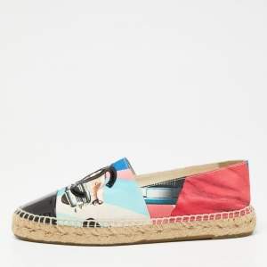 Pre Owned Chanel Multicolor Fabric And Patent CC Cap Toe Espadrille Flats Size 38