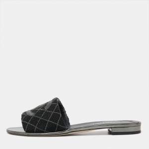 Chanel Black/Grey Pearl Beaded CC Flat Slides Size 41