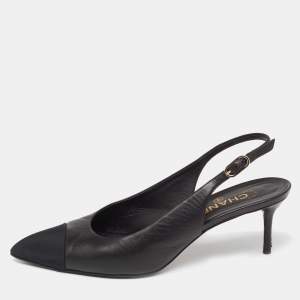 Pre Owned Chanel  Black Canvas And Leather Slingback Pumps Size 41