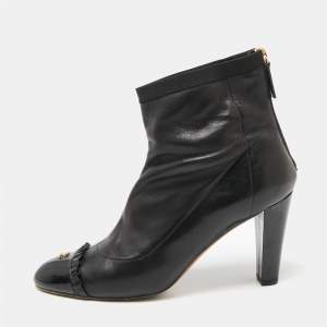 Chanel Black Leather Cap Toe  Ankle Boots Size 40