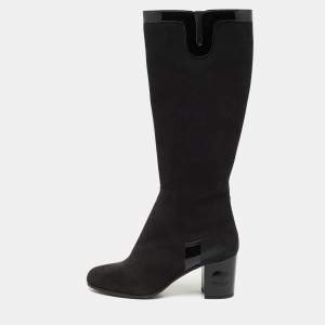Chanel Black Suede And Patent Block Mild Calf Boots Size 39