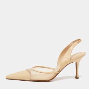 Chanel Beige Leather and Mesh Pointed Toe Slingback Sandals Size 41.5