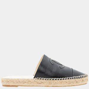 Pre Owned Chanel Black Patent Goatskin Leather 2018 Cruise Espadrille Mules Size EU 37