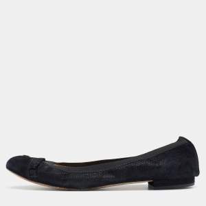 Chanel Black Suede CC Cap Toe Ballet Flats Size 38