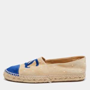 Pre Owned  حذاء إسبادريل شانيل فلات سويدي بيج / أزرق غطاء مقدمة مقاس 39