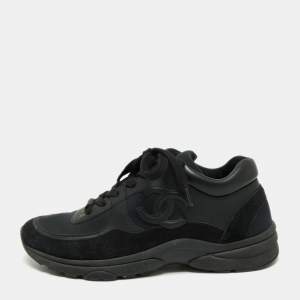 مملوكة مسبقًا Chanel Black Suede, Nylon and Leather CC Low-Top Sneakers Size 37.5