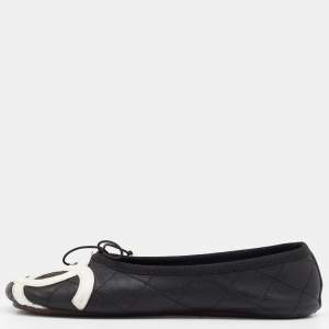 Pre Owned Chanel Black Quilted Leather CC Flats Size 36