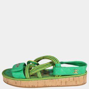 Chanel Green/Yellow Cord & Lambskin Sandals EU 36