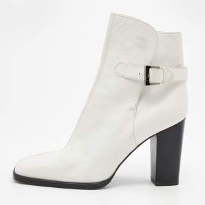 Chanel Vintage White Leather Square Toe Ankle Length Boots Size 39.5