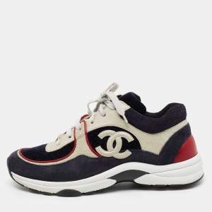 Pre Owned Chanel Multicolor Suede And Leather CC Lace Up Sneakers Size 40