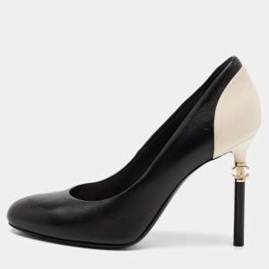 Chanel Black/Beige Leather Round Toe CC Pumps Size 38