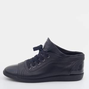 Chanel Black Patent And Leather Low Top Sneakers Size 37.5