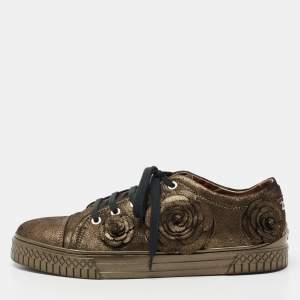 Pre Owned Chanel Metallic Suede Camellia Low-Top Sneakers Size 37.5