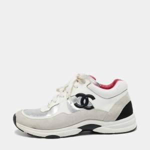 Pre Owned Chanel Multicolor Suede And Leather CC Low Top Sneakers Size 39