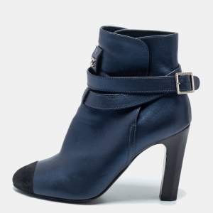 Chanel Navy Blue/Black Suede And Leather Ankle  Boots Size 41