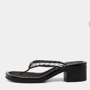 Chanel Black/White Rope CC Thong Sandals Size 39
