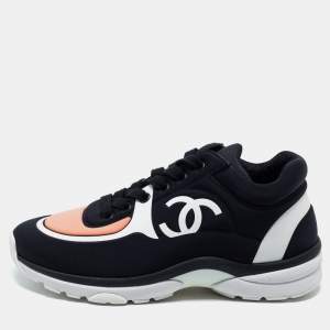 Pre Owned Chanel Black Fabric CC Low Top Sneakers Size 35