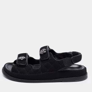 Chanel Black Fabric Interlocking CC Sandals Size 37