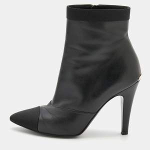 Chanel Black Leather CC Short Boots Size 37