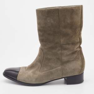 Chanel Grey/Black Suede and Leather CC Ankle Length Boots Size 36.5