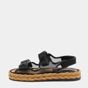 Chanel Black Mesh and Patent Espadrilles Dad Sandals Size 38