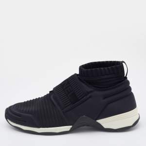 Pre Owned Chanel Black/Navy Blue Stretch Fabric Slip On Sneakers Size 37