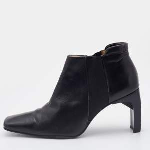 Chanel Black Leather Square Toe Ankle Chelsea Boots Size 37.5