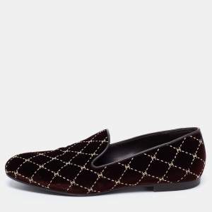Chanel Burgundy Leather and Quilted Velvet CC Smoking Slippers Size 38