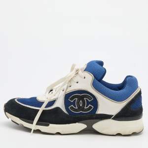 Pre Owned Chanel Multicolor Mesh and Leather CC Low Top Sneakers Size 38