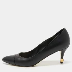 Chanel Black Leather Cap Toe Pumps Size 39