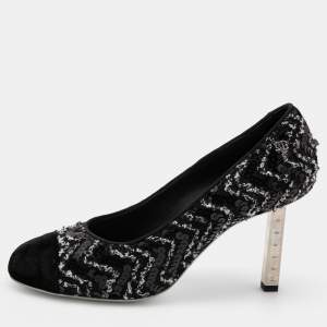 Chanel  Black Velvet and  Sequin Cap Toe Pumps Size 39