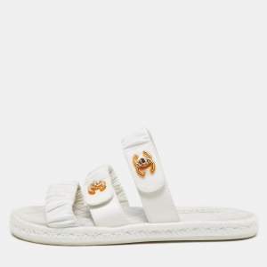 Chanel White Pleated Satin CC Turnlock Espadrille Slides Size 39