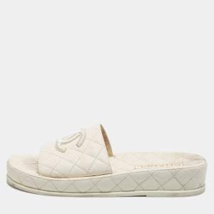 Chanel Cream Leather CC Flat Slides Size 39