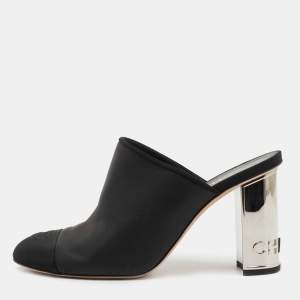 Chanel Black Leather CC Cap-Toe Sandals Size 39