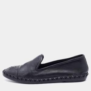 Chanel Black Leather CC Cap Toe Smoking Slippers Size 35