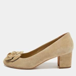 Chanel Beige Suede Camelia Pumps Size 38