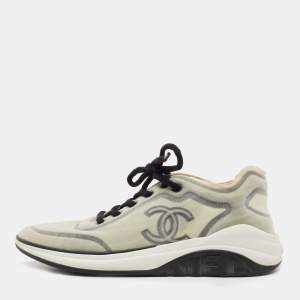 Chanel Grey/Black Mesh Lycra CC Sneakers Size 39