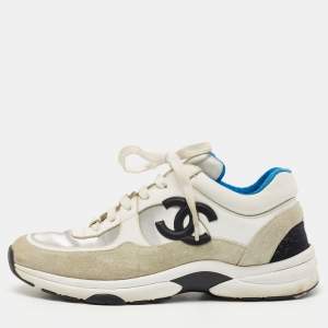Chanel Tricolor Leather and Suede CC Low Top Sneakers Size 38.5