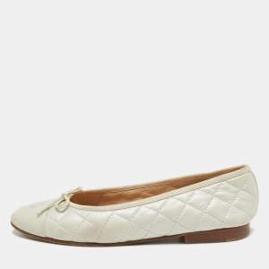 Chanel Metallic Quilted Leather CC Bow Ballet Flats Size 38