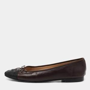 Chanel Brown/Black Leather CC Bow Ballet Flats Size 41